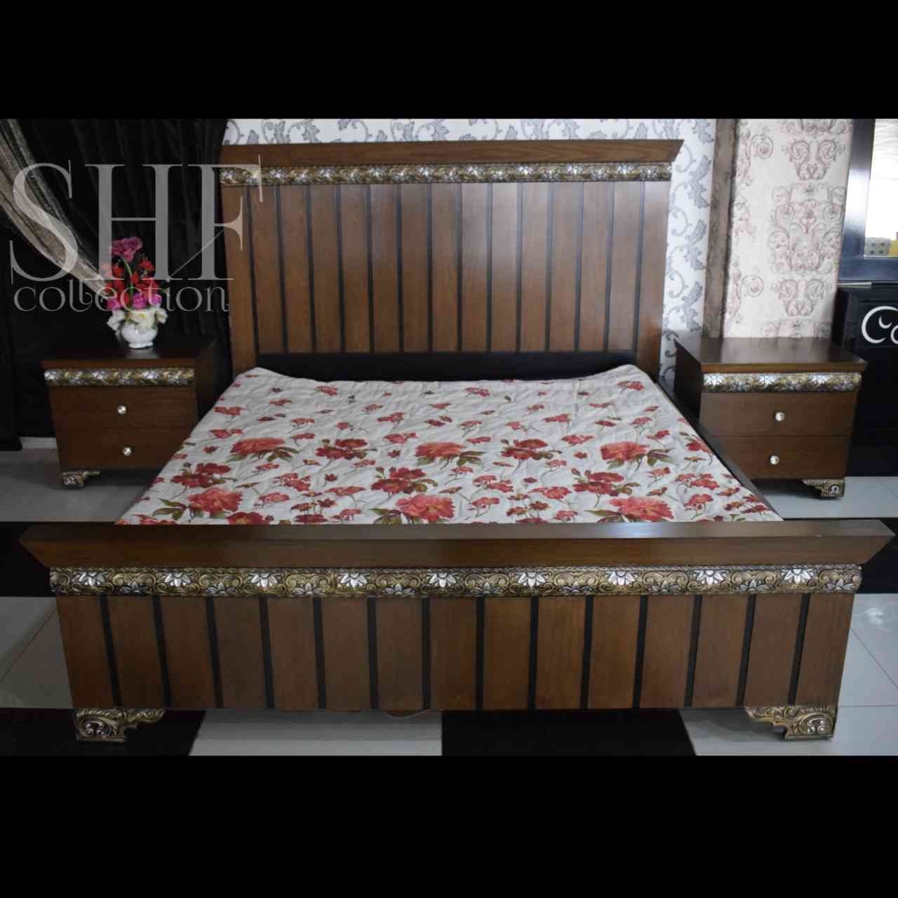 SHF-216 Brown Mat Sheesham Bed Set - SHF Collection