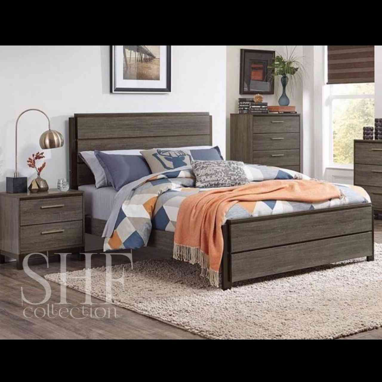 SHF-361 Ash Wood Simple Bed Set In Mat Finish - SHF Collection